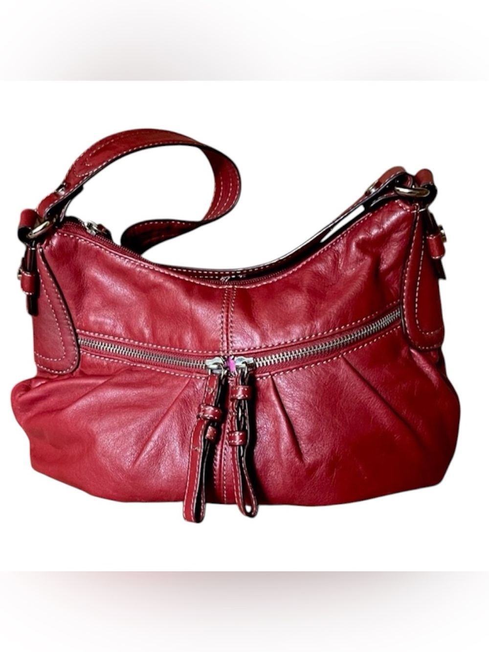 Tignanello Red Leather Shoulder Bag Purse